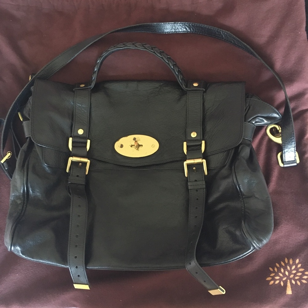 Mulberry Oversized Alexa Black Leather Gold Buckle